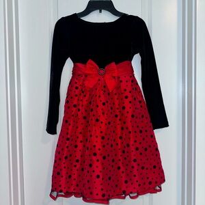 George Brand Girls black Velvet and Red Dress with Polka Dots
